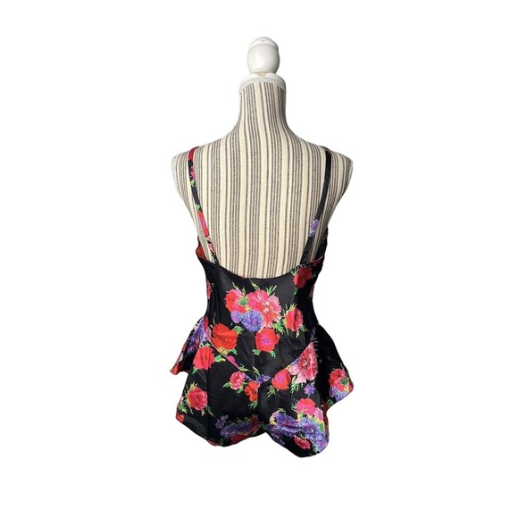 California Dynasty Small 4/6 Silky Floral Black Romper Teddy Bodysuit VTG 80s - Picture 2 of 9